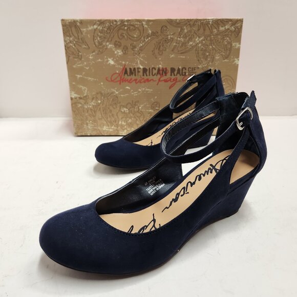 American Rag Miley Womens Closed Toe Ankle Strap Navy Wedge Heels Size: 6.5M - Picture 1 of 8